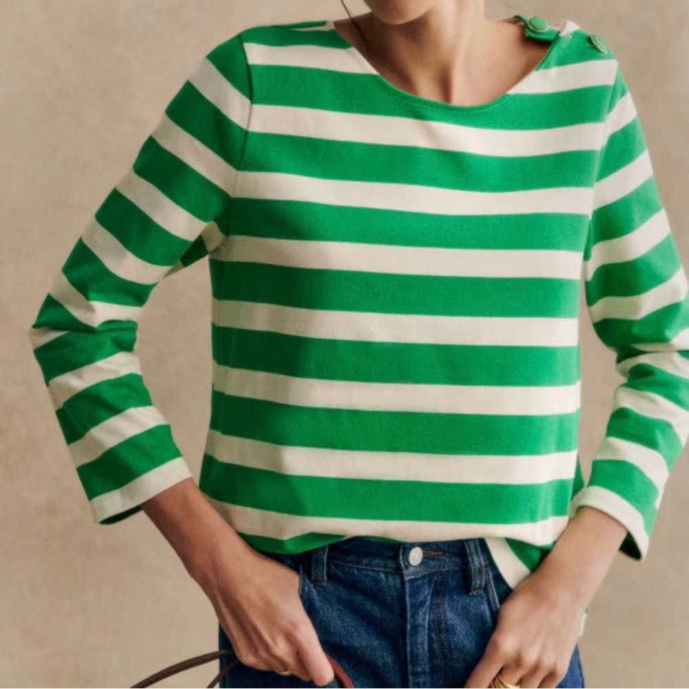 Sezane COLETTE MARINIÈRE Green and White Striped Top